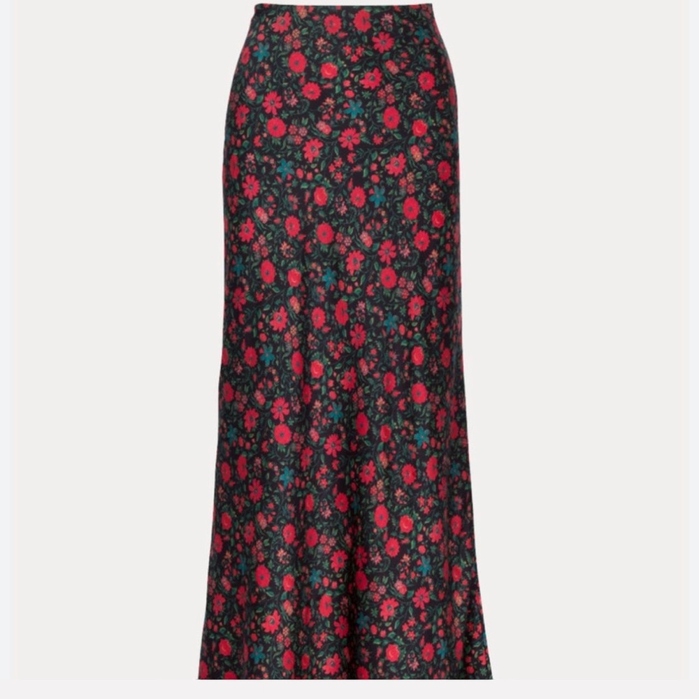 Realisation Par Black Maxi Skirt with Red Floral Print